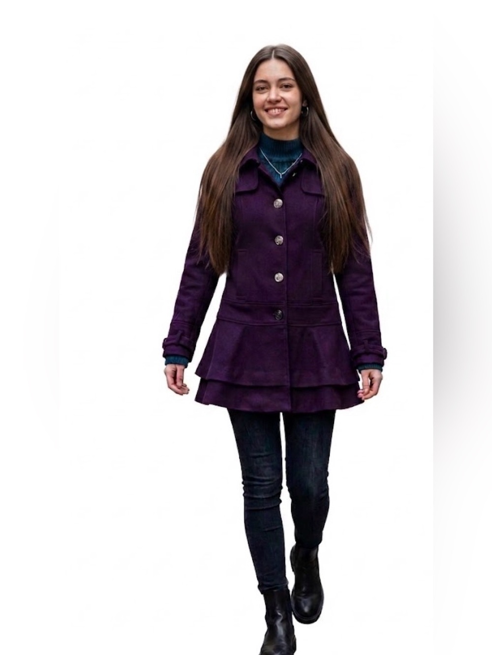 Guess Women's Purple Tiered Wool-Blend Coat